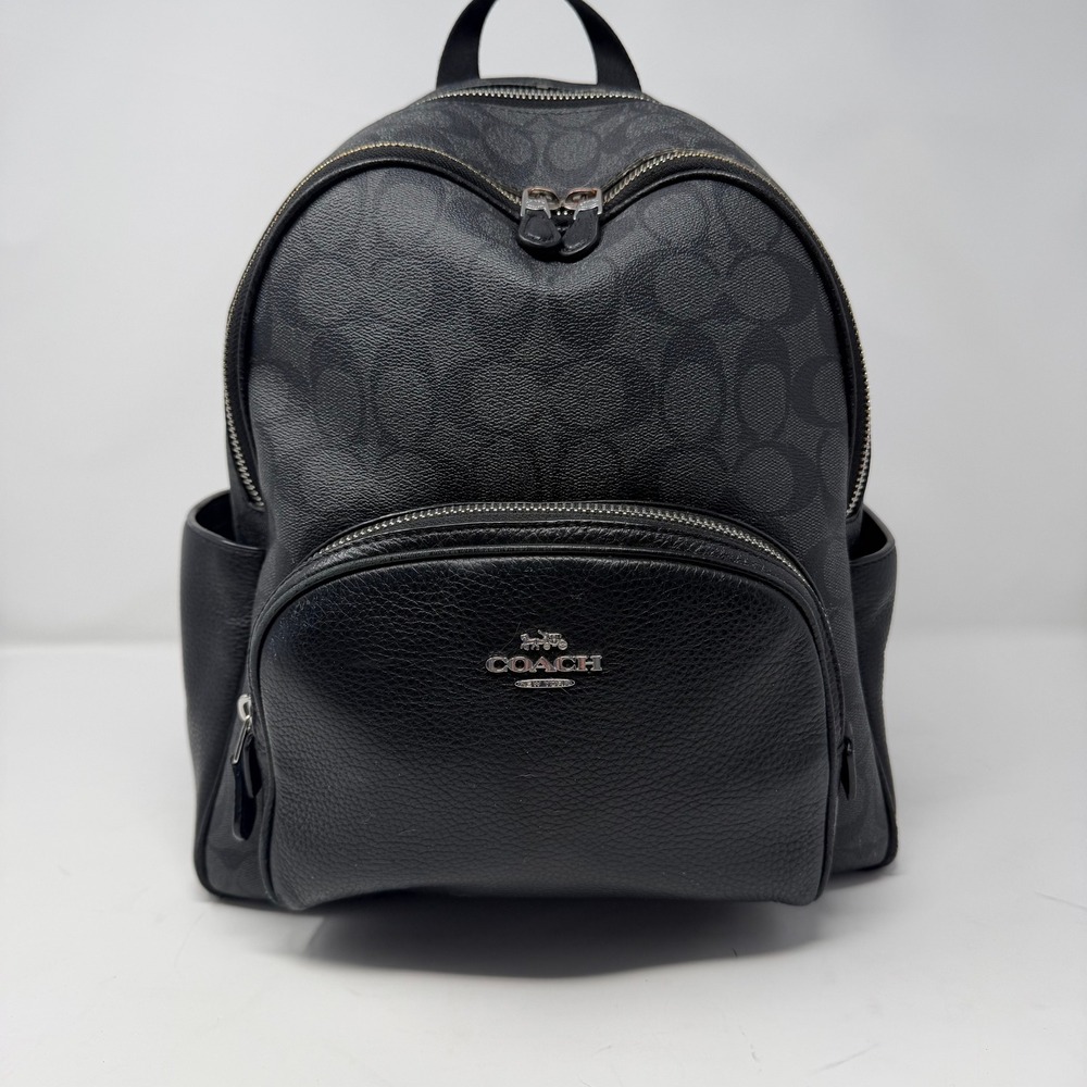 Coach Court Signature Canvas Pebble Leather Backpack Black Women One Size